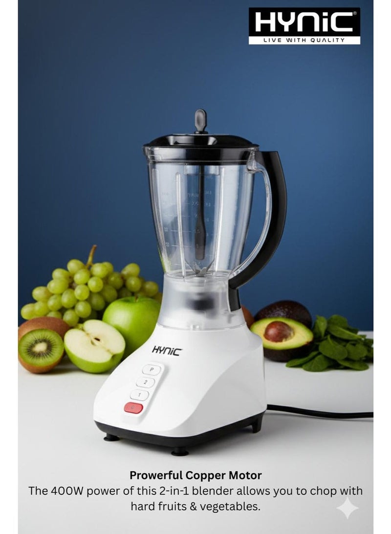 Hynic 400W Juicer & Professional Blender with Unbreakable 1.5L Jar, Double Stainless Steel Blades, 2-Speed Control & Pulse – 3-Year Warranty - Image 2